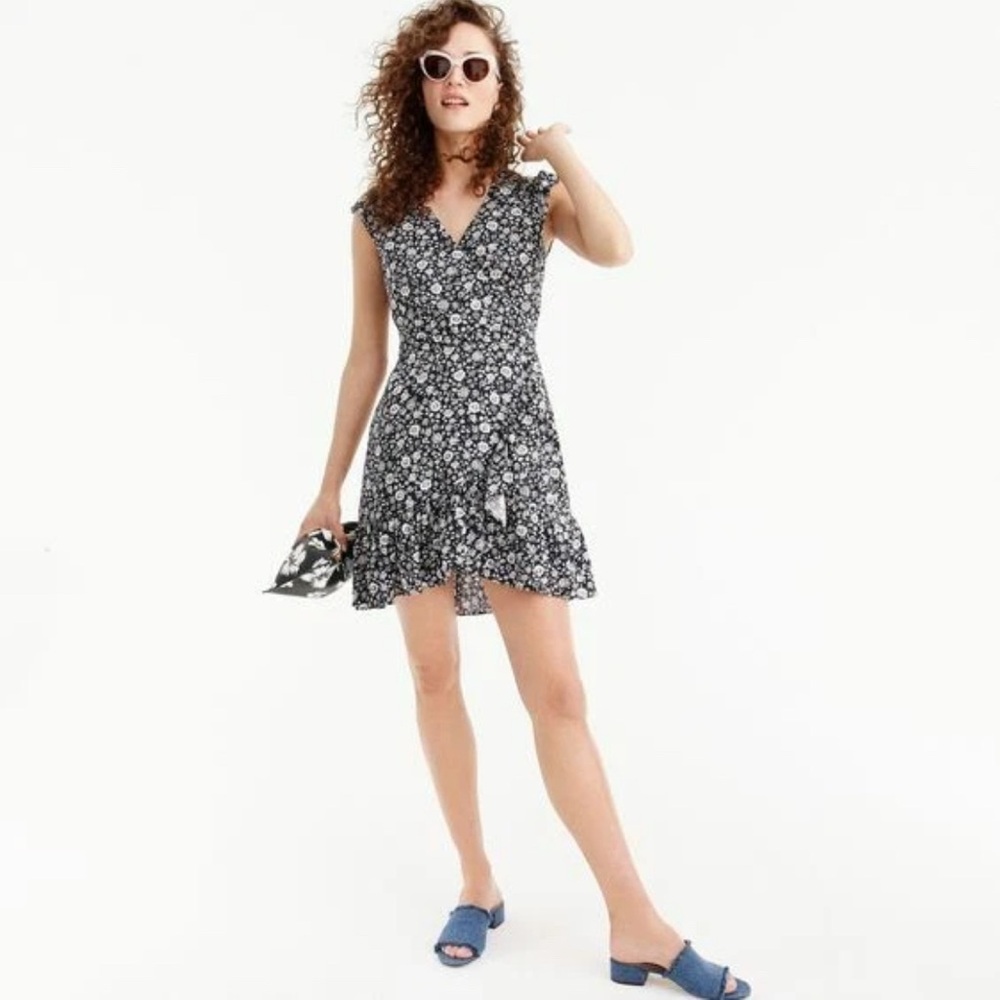 J. Crew Factory Navy and White Faux Wrap Dress